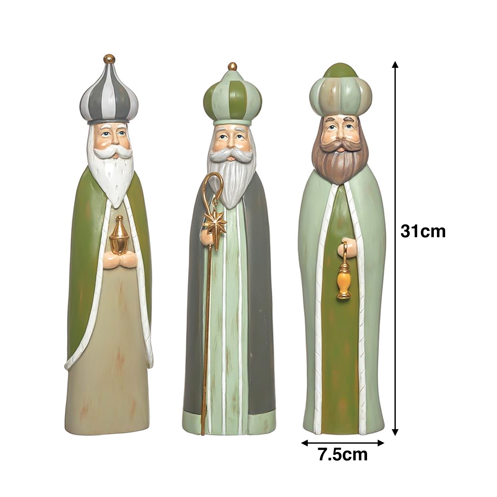 5 Reis Magos Poliresina Verde 7.5X6X31cm