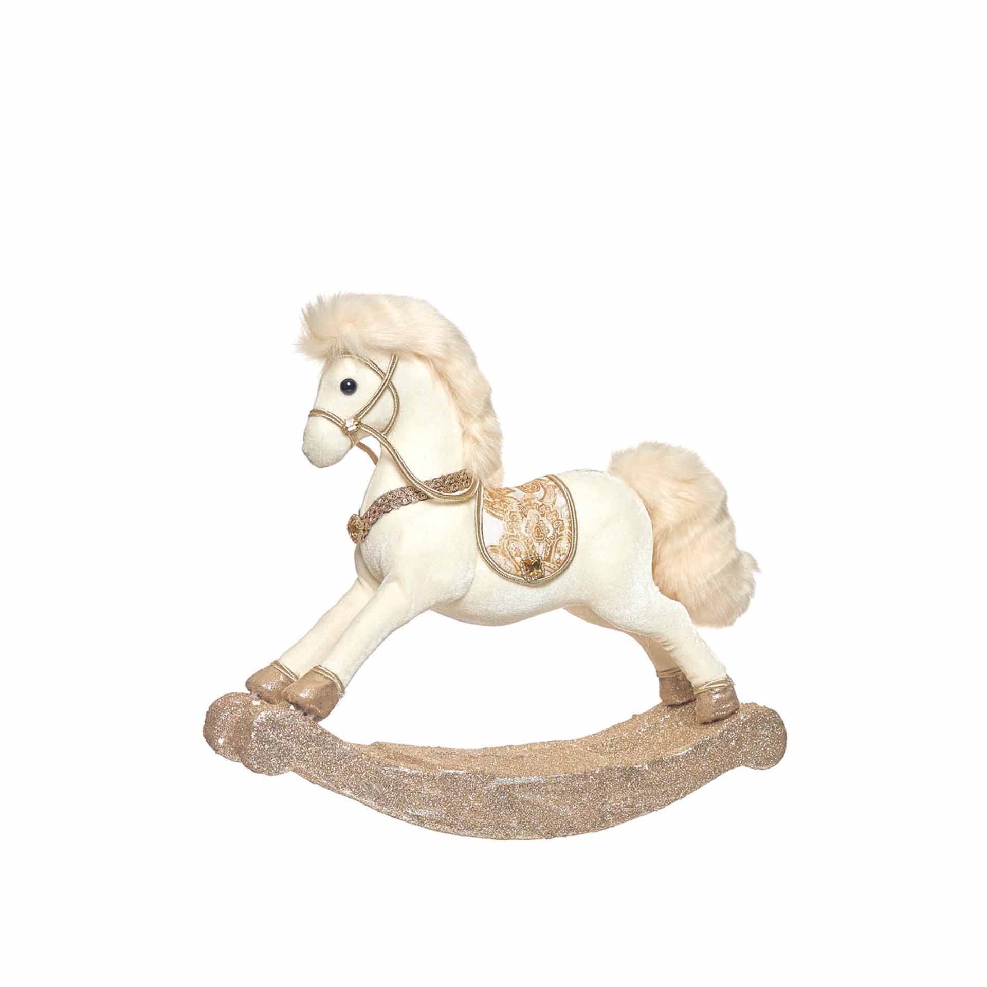 Cavalo Baloiço Brancoe Dourado 40X13X34cm