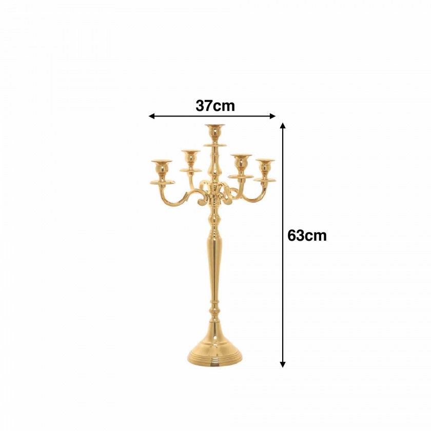 Casti�al Alum�nio 5 Bra�os Dourado 37X37X63cm