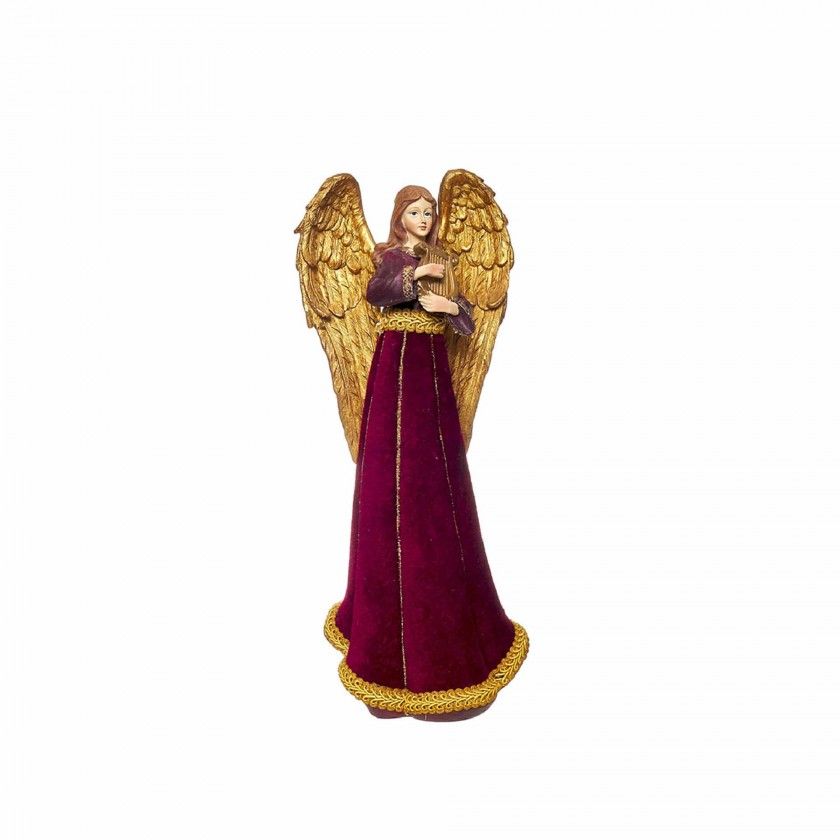 Anjo Poliresina Bordô e Dourado 16X15X33cm Anjo Poliresina Bordô e Dourado 16X15X33cm
