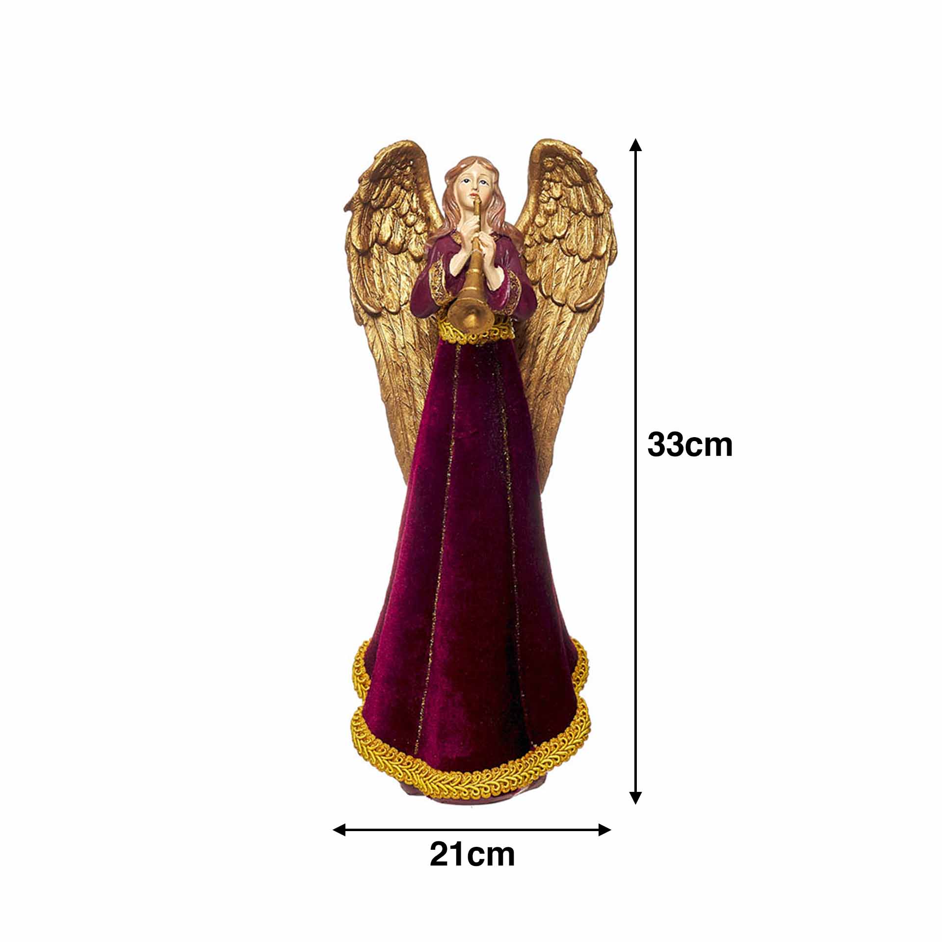 Anjo Poliresina Bordô e Dourado 21X16x33cm