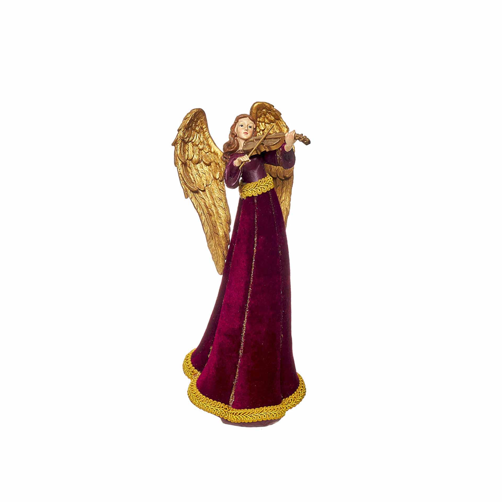 Anjo Poliresina Bordô e Dourado 20X15X34cm