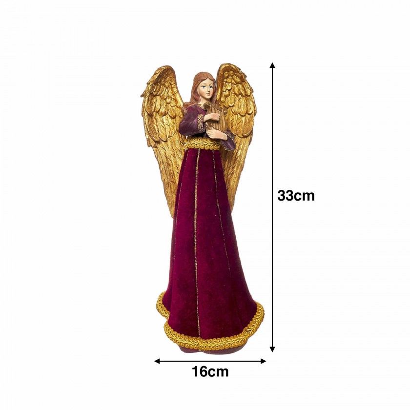 Anjo Poliresina Bordô e Dourado 16X15X33cm Anjo Poliresina Bordô e Dourado 16X15X33cm
