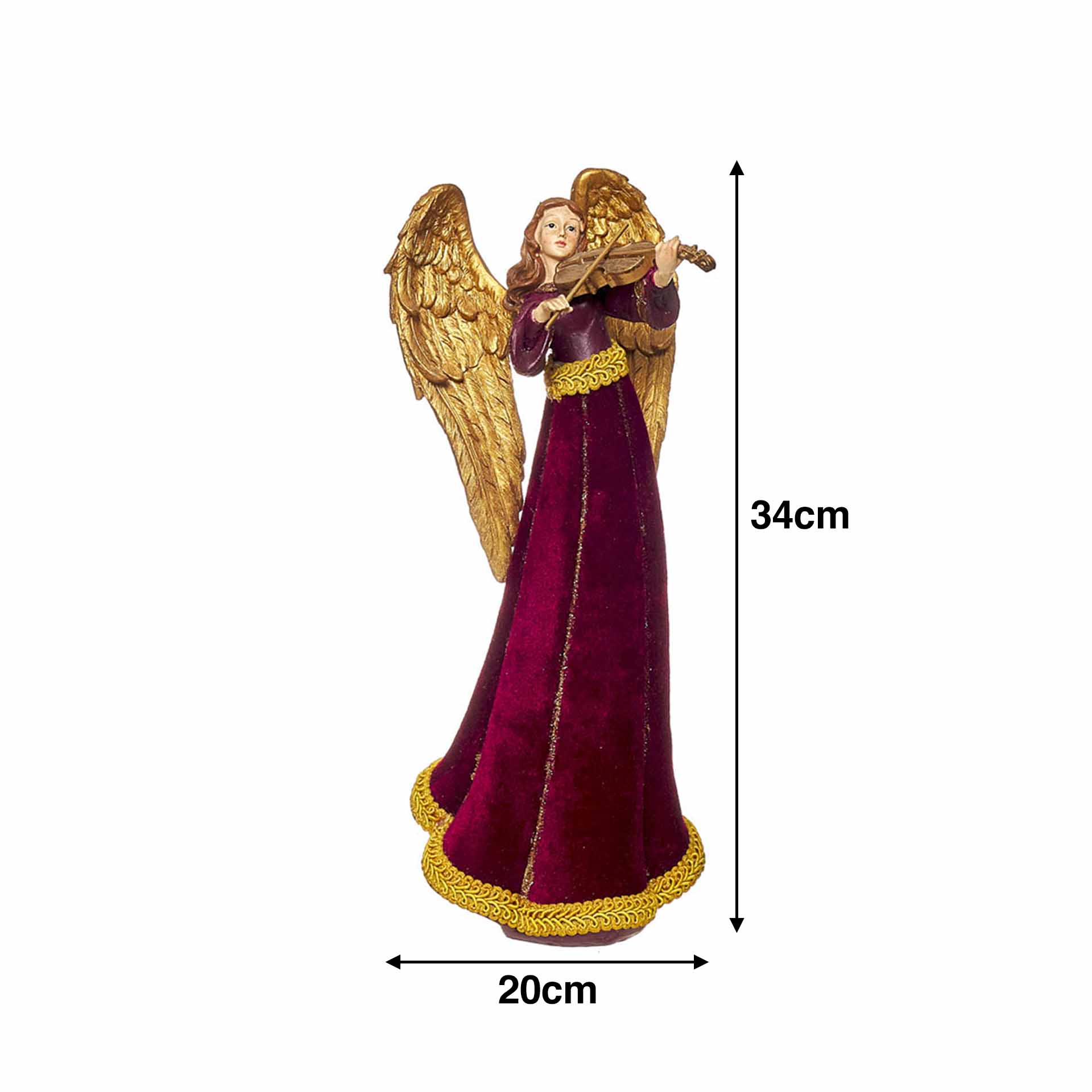 Anjo Poliresina Bordô e Dourado 20X15X34cm