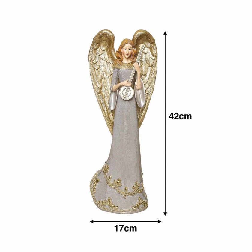 Anjo Poliresina Branco e Dourado 17X14X42cm Anjo Poliresina Branco e Dourado 17X14X42cm