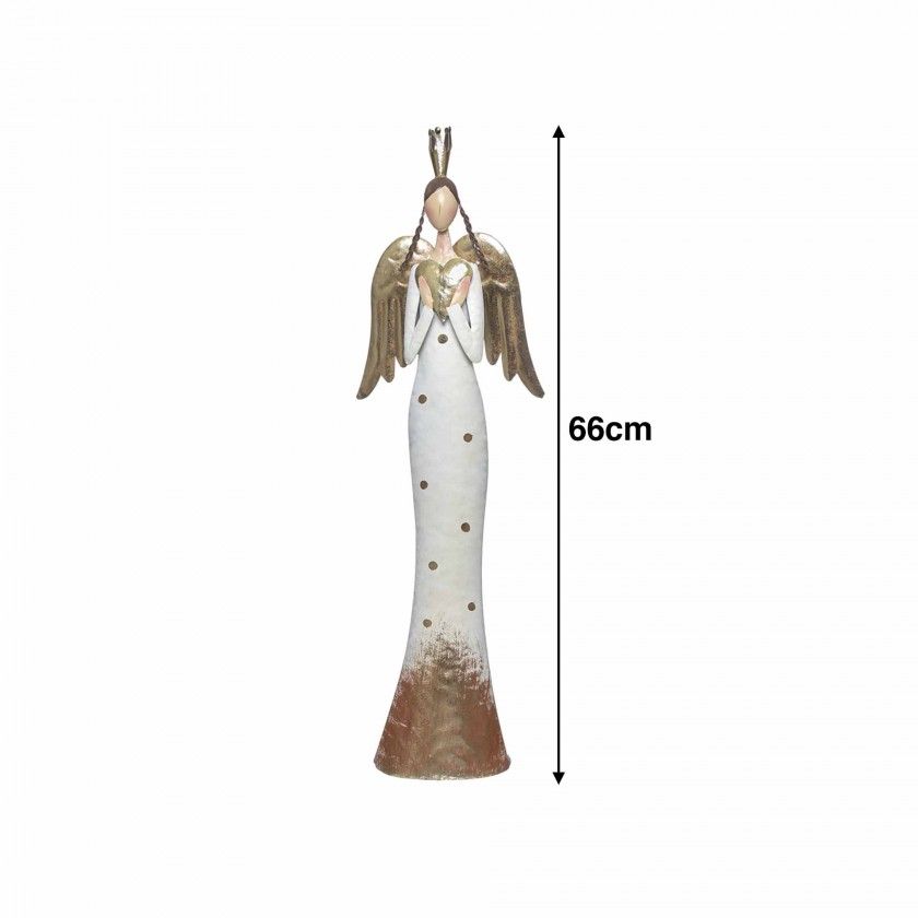 Anjo Metal Branco e Dourado 20X9X66cm