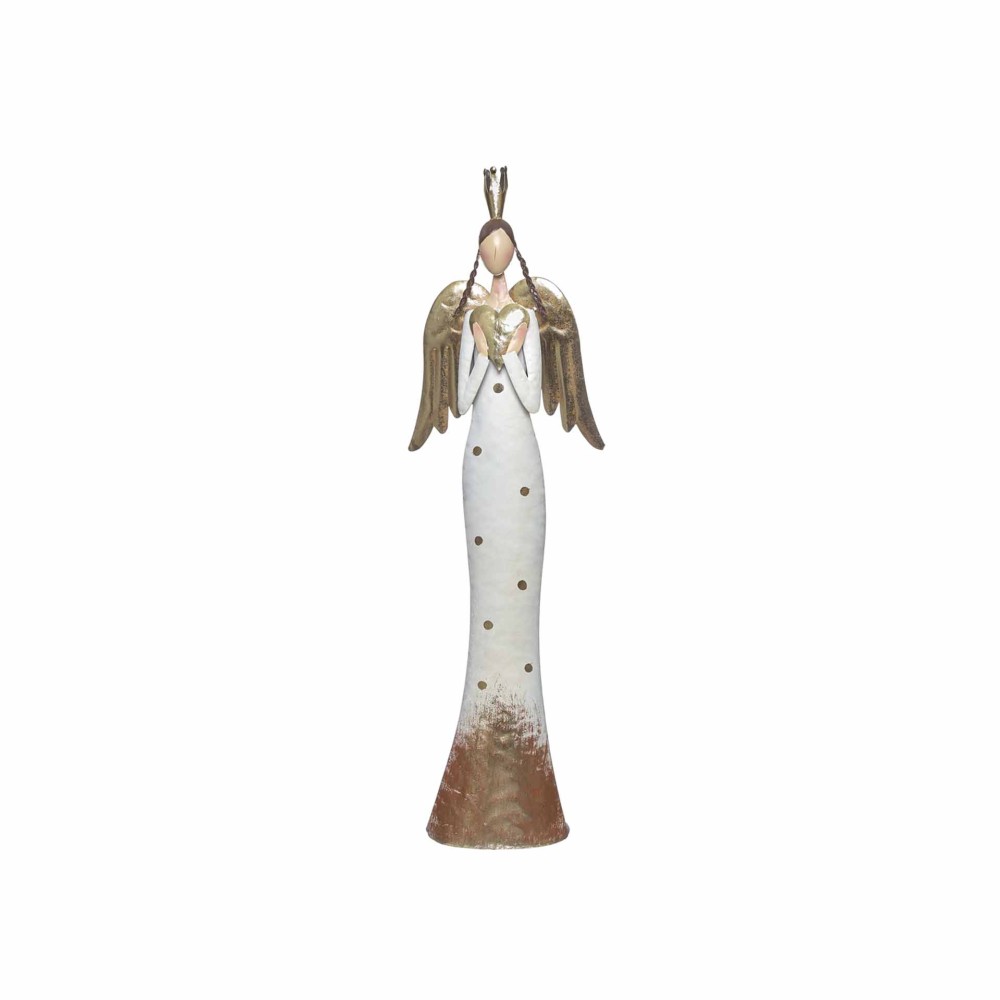 Anjo Metal Branco e Dourado 20X9X66cm