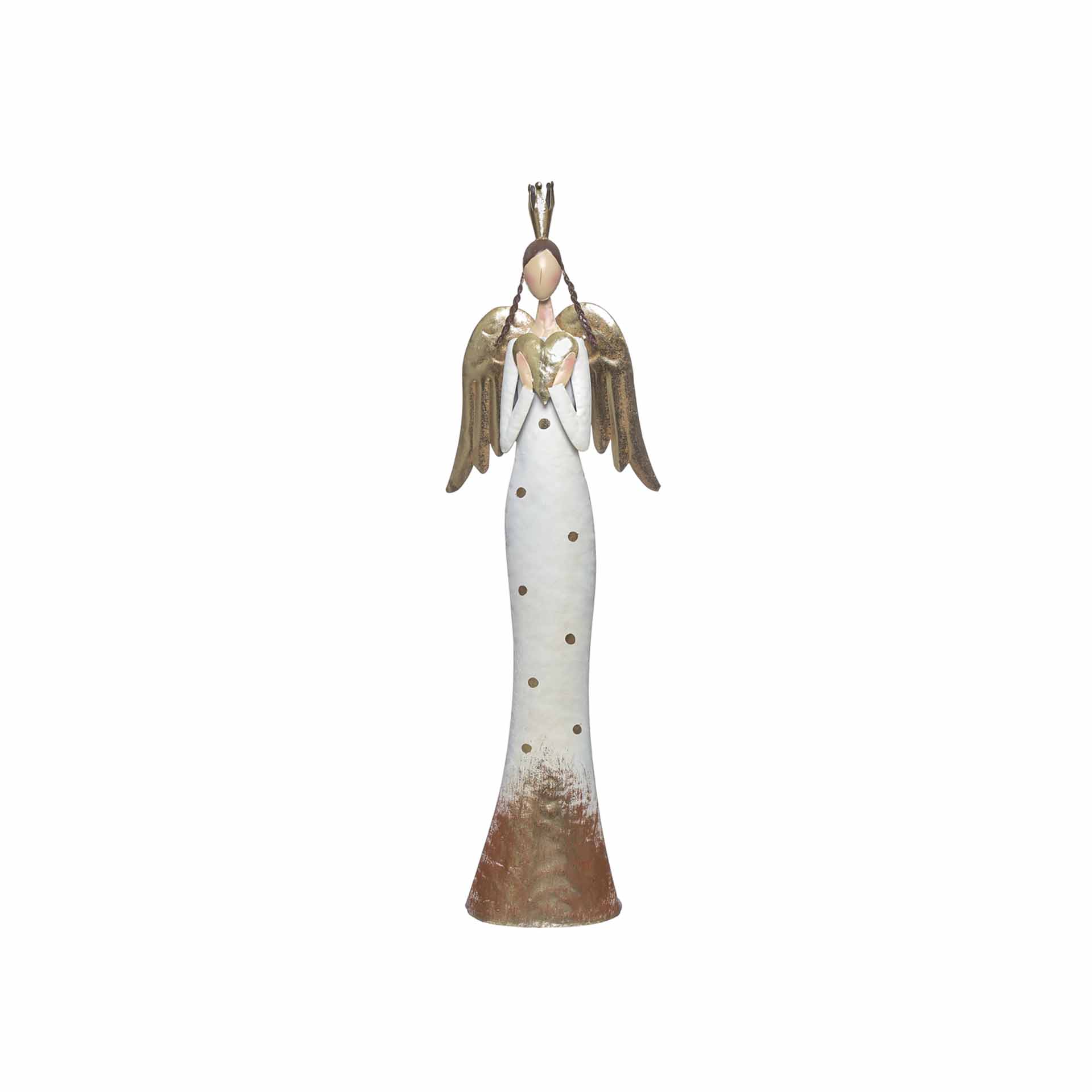 Anjo Metal Branco e Dourado 20X9X66cm