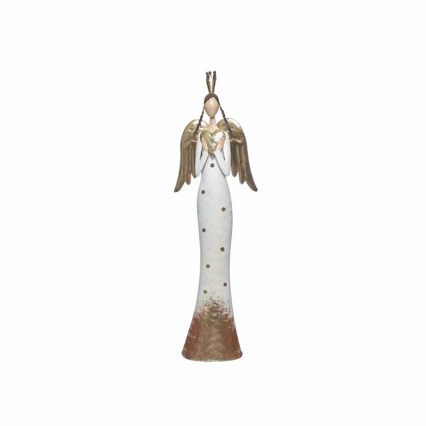 Anjo Metal Branco e Dourado 20X9X66cm