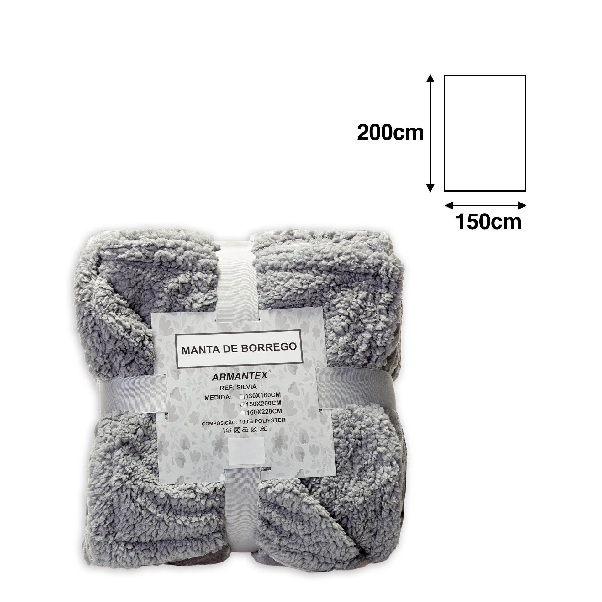 Manta Silvia Cinza 150X200cm