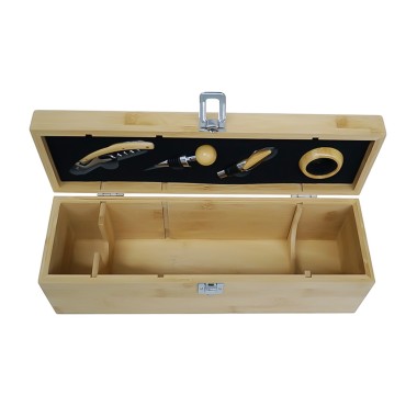 Caixa Madeira + Acess�rios Vinho 4 Pe�as 36X11X12.5cm