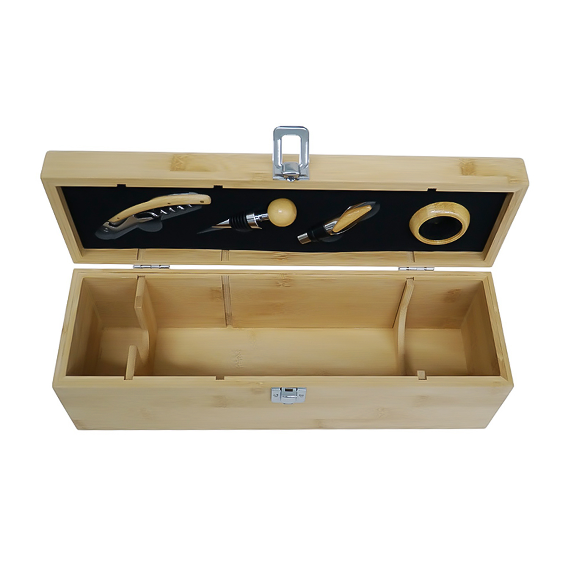 Caixa Madeira + Acessórios Vinho 4 Peças 36X11X12.5cm