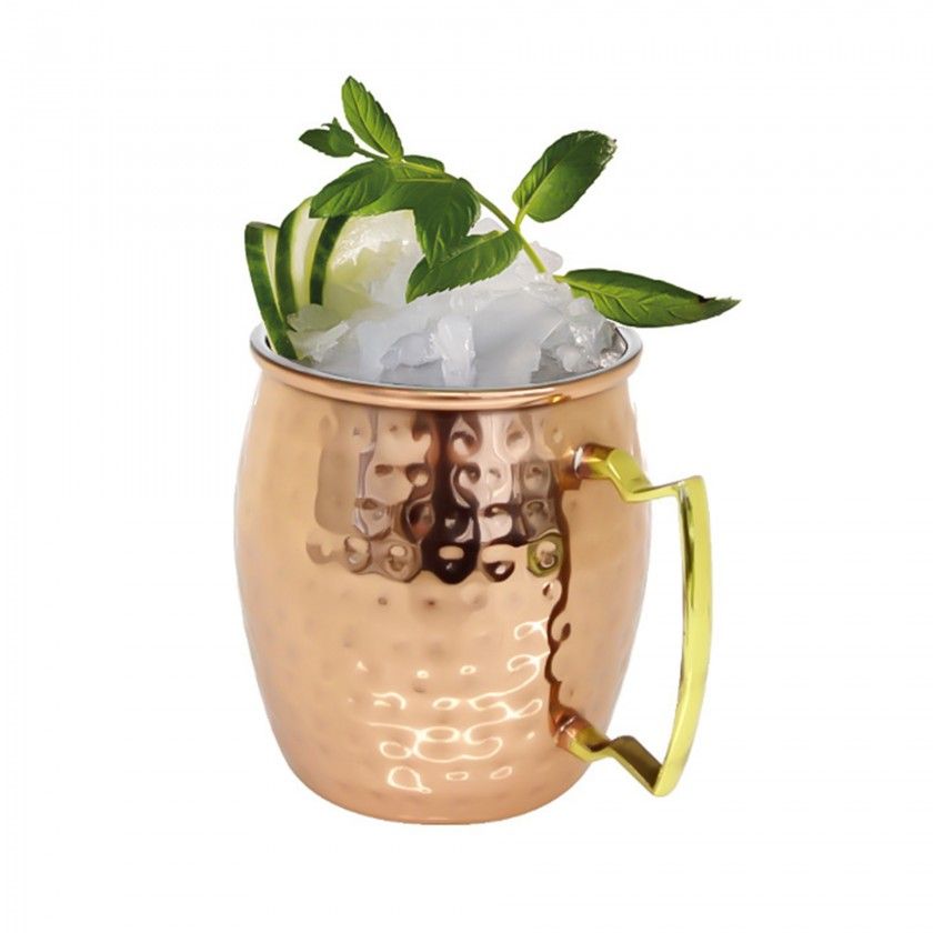 Caneca Cerveja Inox Martelado Cobre 500ml 8X11.5X10cm