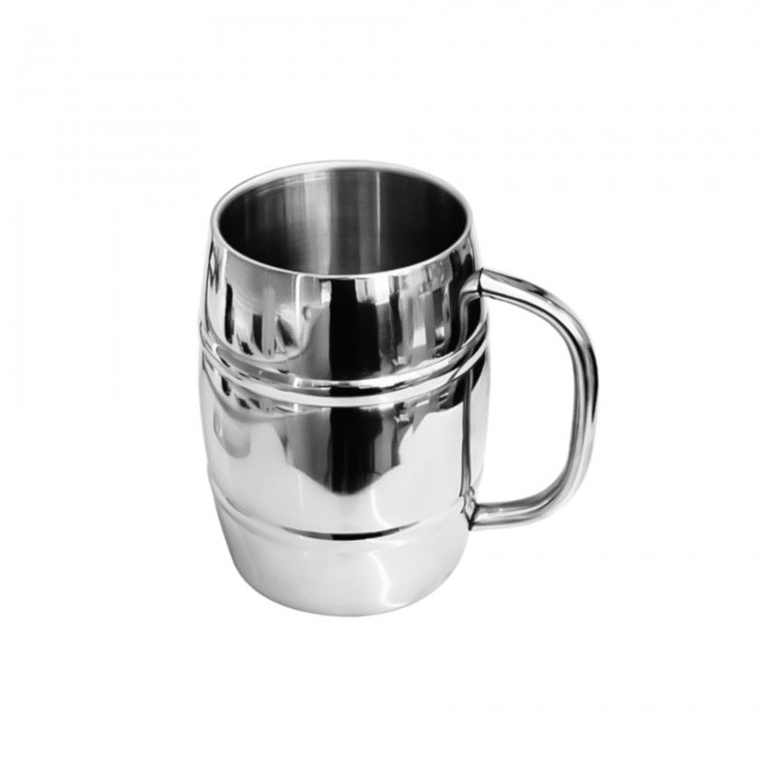 Caneca Cerveja Inox Parede Dupla Belem Prateado 400ml 8X12X12cm
