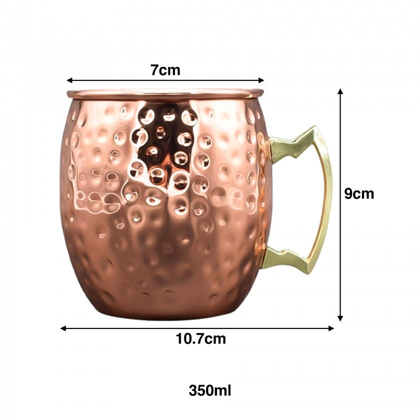 Caneca Cerveja Inox Martelado Cobre 350ml 7X10.7X9cm