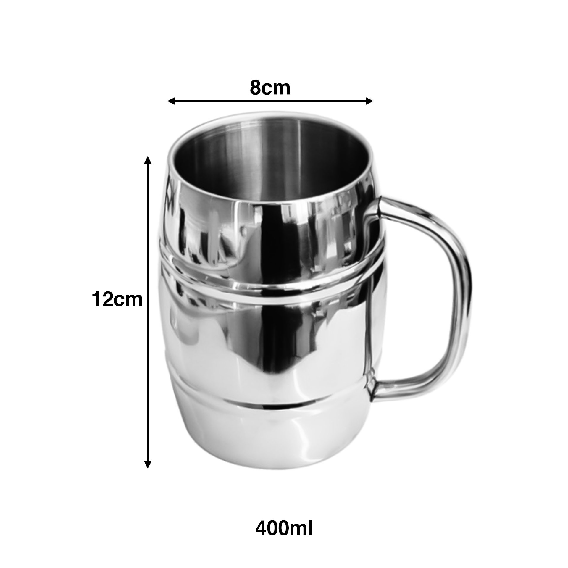 Caneca Cerveja Inox Parede Dupla Belem Prateado 400ml 8X12X12cm