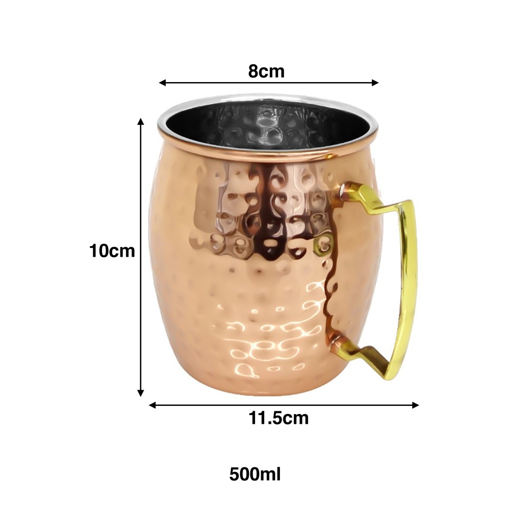Caneca Cerveja Inox Martelado Cobre 500ml 8X11.5X10cm