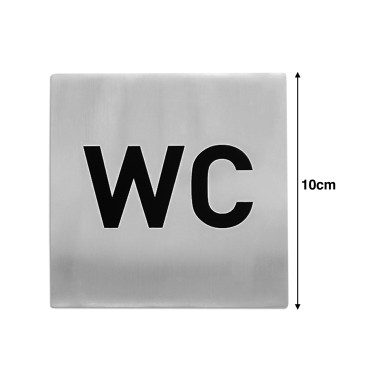 Placa Sinalização Inox Wc Prateado 10cm