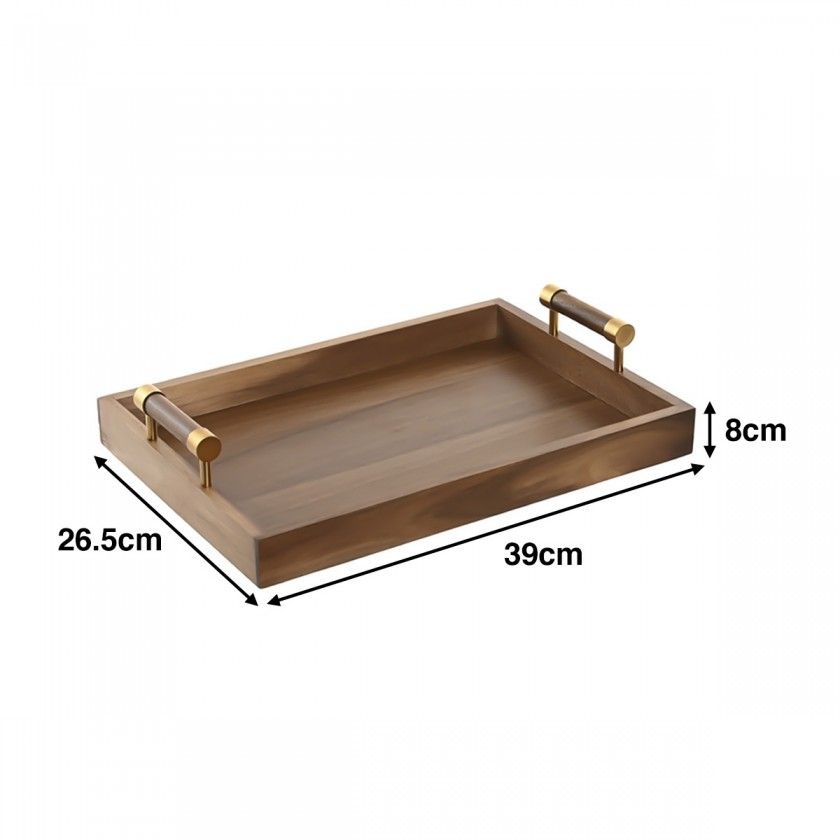 Bandeja Ac�cia com Asas Metal Retangular 39X26.5X8cm
