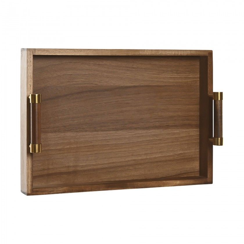 Bandeja Ac�cia com Asas Metal Retangular 39X26.5X8cm