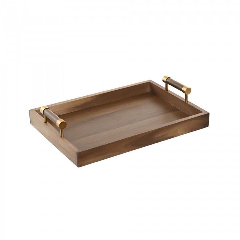 Bandeja Ac�cia com Asas Metal Retangular 39X26.5X8cm