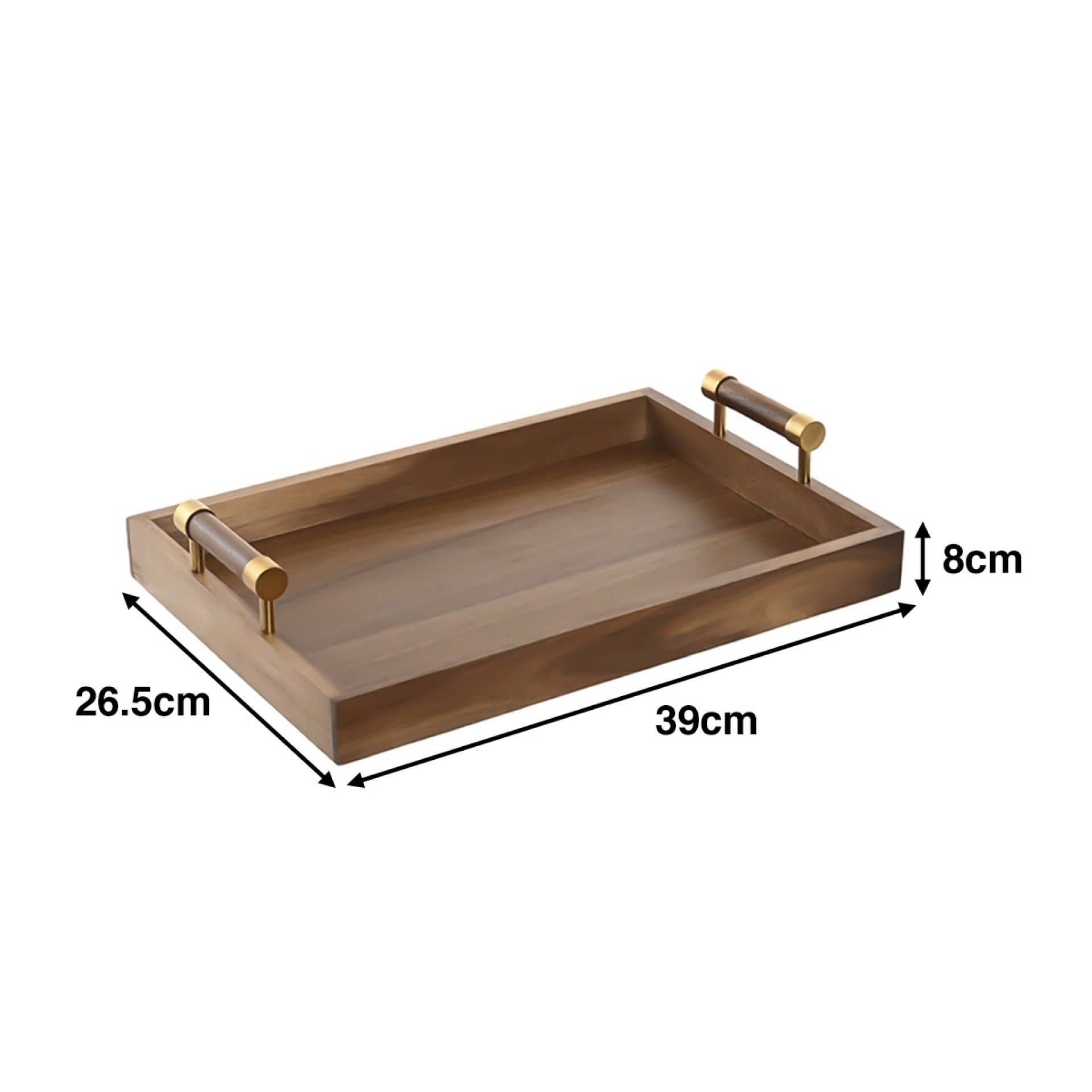 Bandeja Acácia com Asas Metal Retangular 39X26.5X8cm