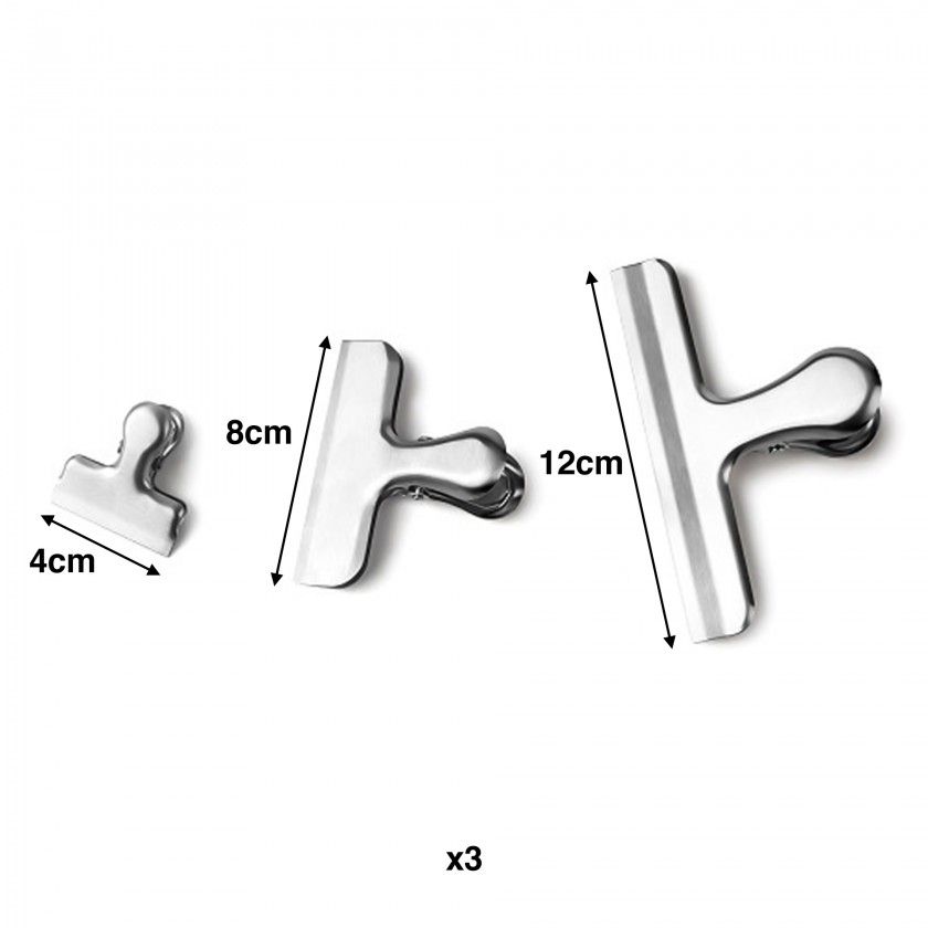 Clips Inox para Saco 4/8/12cm Pack 3