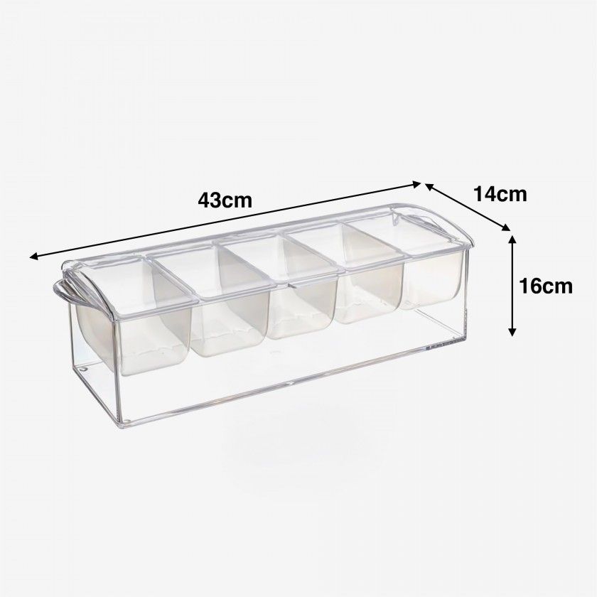 Caixa Condimentos com Tampa 5 Divisões 43X16X14cm Caixa Condimentos com Tampa 5 Divisões 43X16X14cm