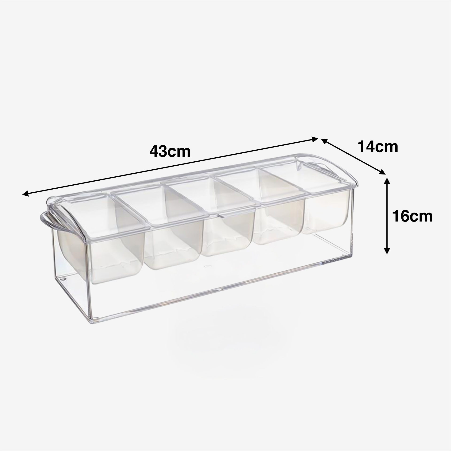 Caixa Condimentos com Tampa 5 Divisões 43X16X14cm