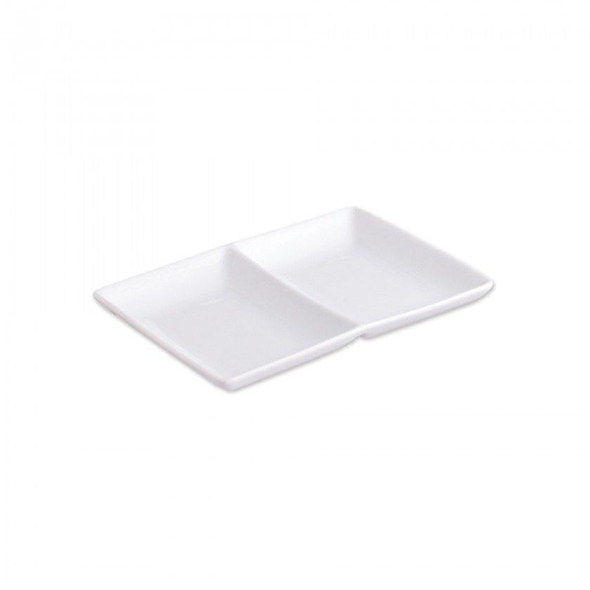 Prato Aperitivos Porcelana 2 Divis�rias 16.5X12X2.5cm