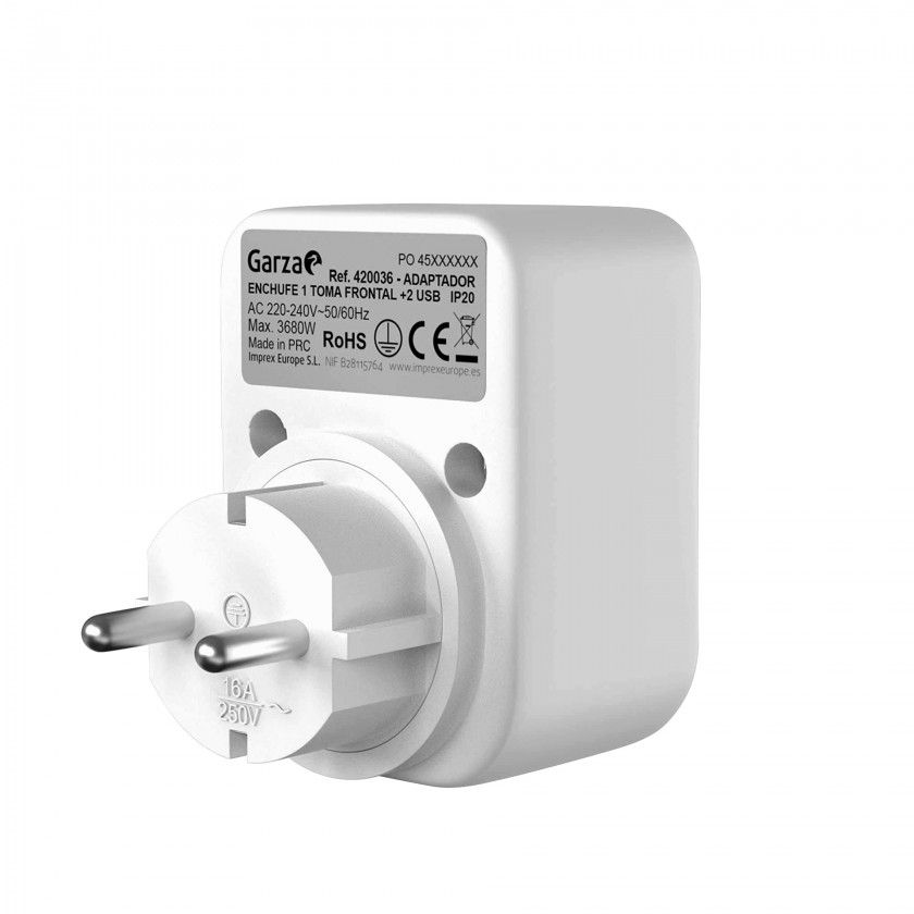Adaptador 1 Tomada Frontal + 2Usb 5X4X5cm Adaptador 1 Tomada Frontal + 2Usb 5X4X5cm