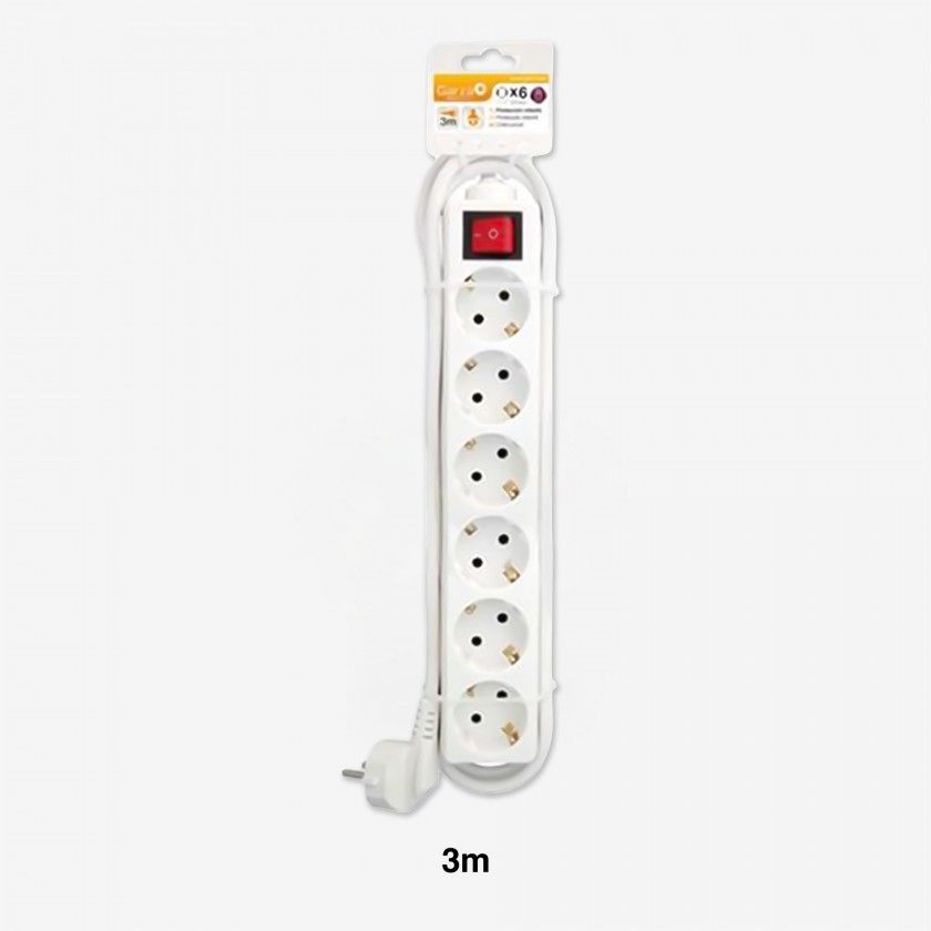 Extensão Fio com Interruptor 6 Tomadas Branco 3mX1.5mm Extensão Fio com Interruptor 6 Tomadas Branco 3mX1.5mm