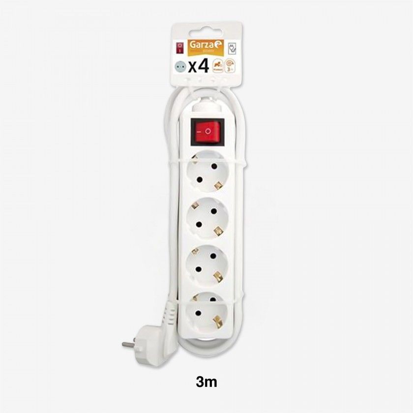 Extensão Fio com Interruptor 4 Tomadas Branco 3mX1.5mm Extensão Fio com Interruptor 4 Tomadas Branco 3mX1.5mm