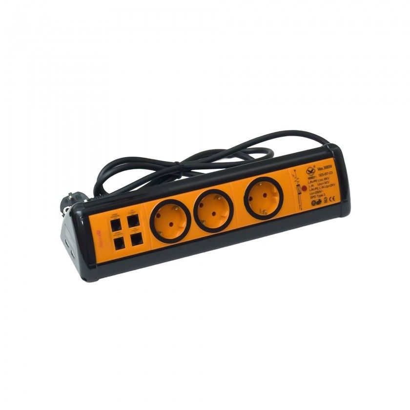 Extens�o Profissional com 3 Tomadas + 2 Usb + 2Rj11 + 2Rj45 1.4M