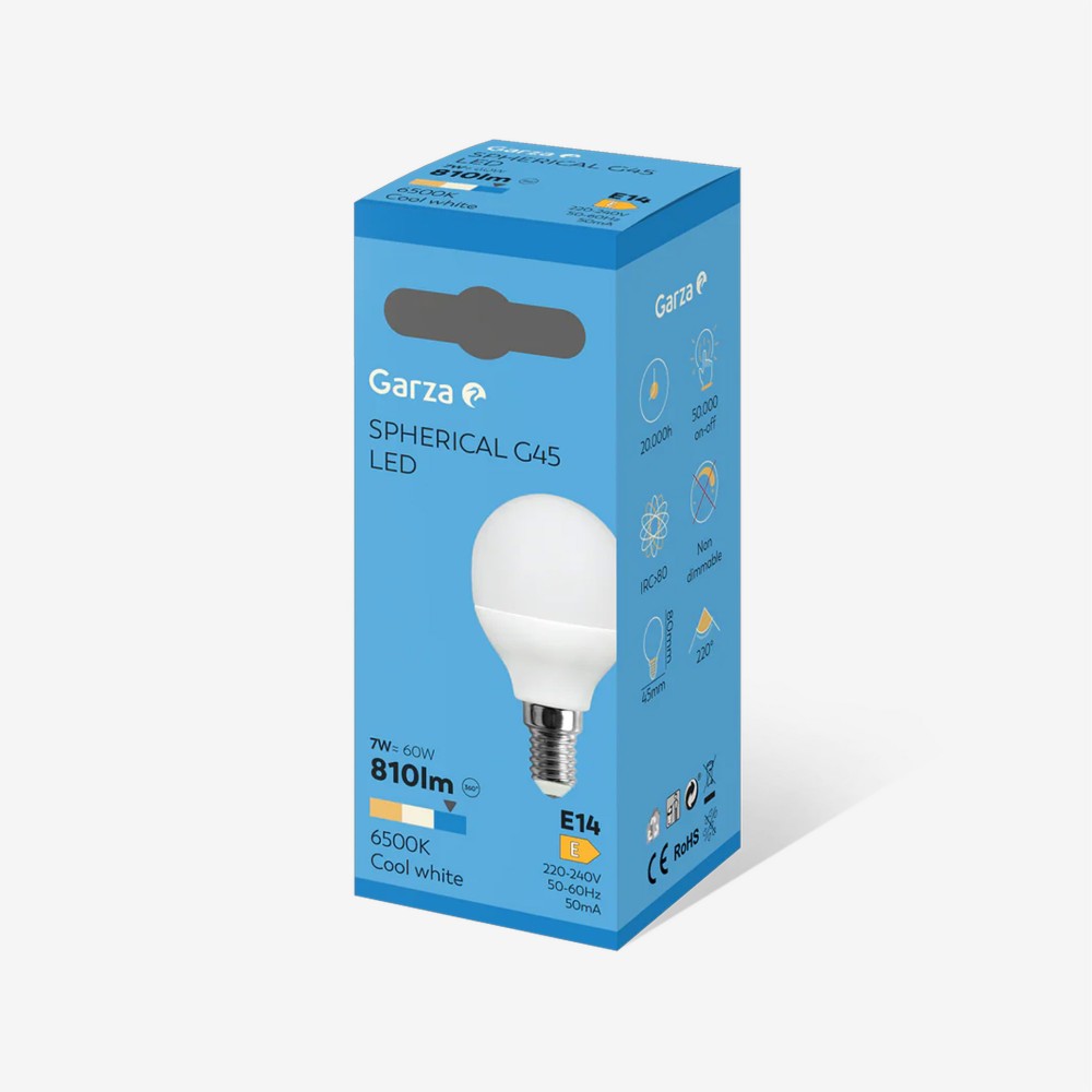Lâmpada Led Esférica E14 810Lm 65K Luz Fria
