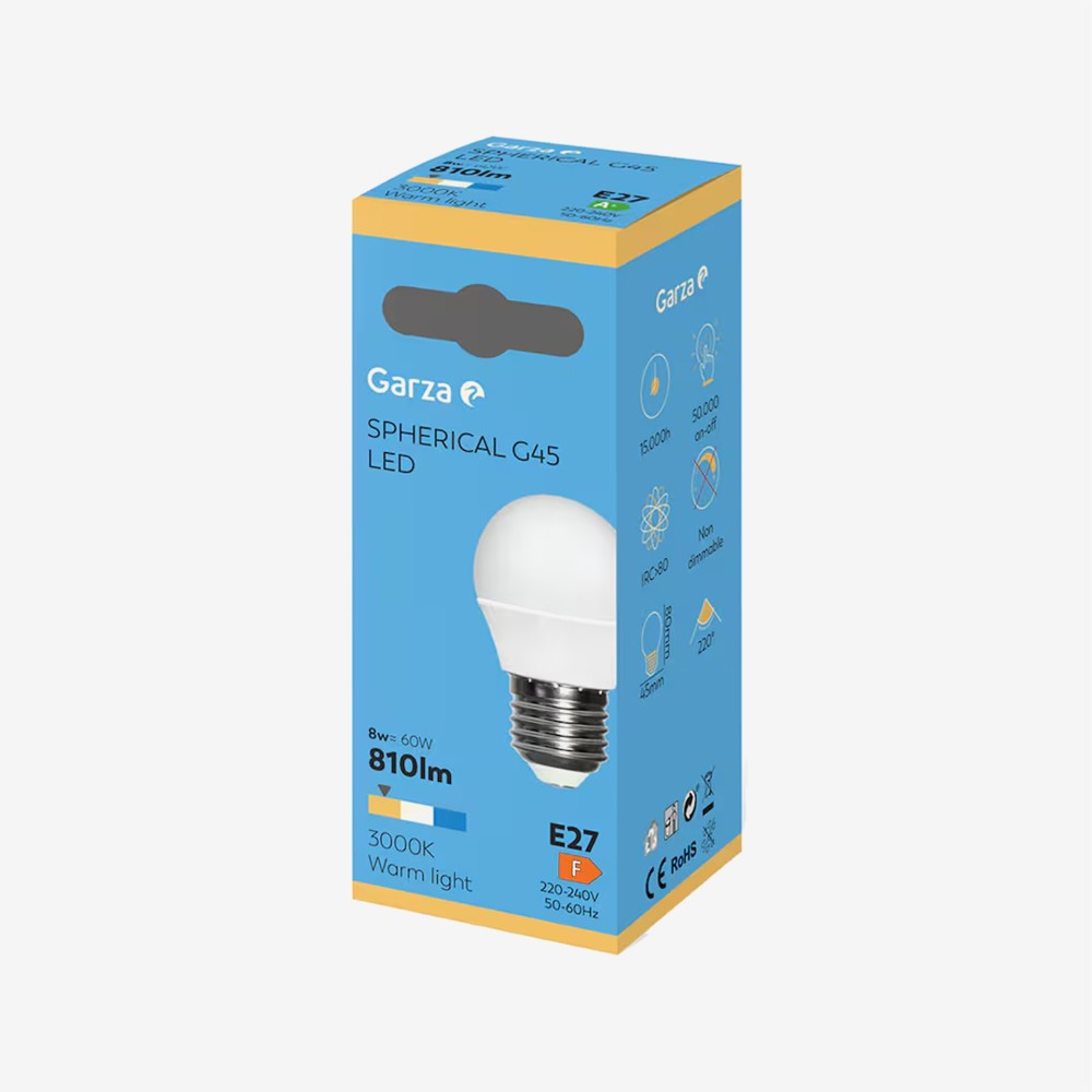 Lâmpada Led Esférica E27 810Lm 30K Luz Quente