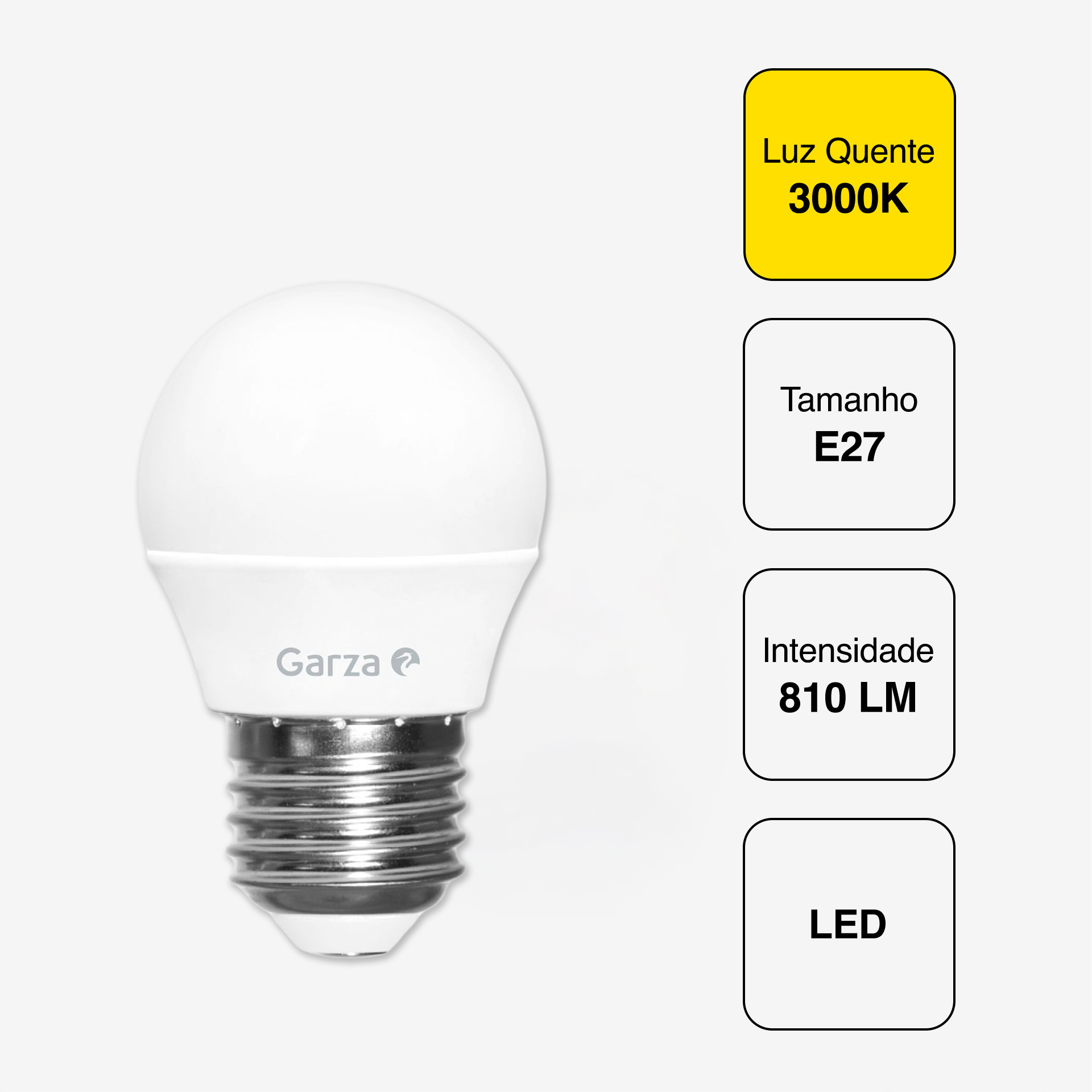 Lâmpada Led Esférica E27 810Lm 30K Luz Quente