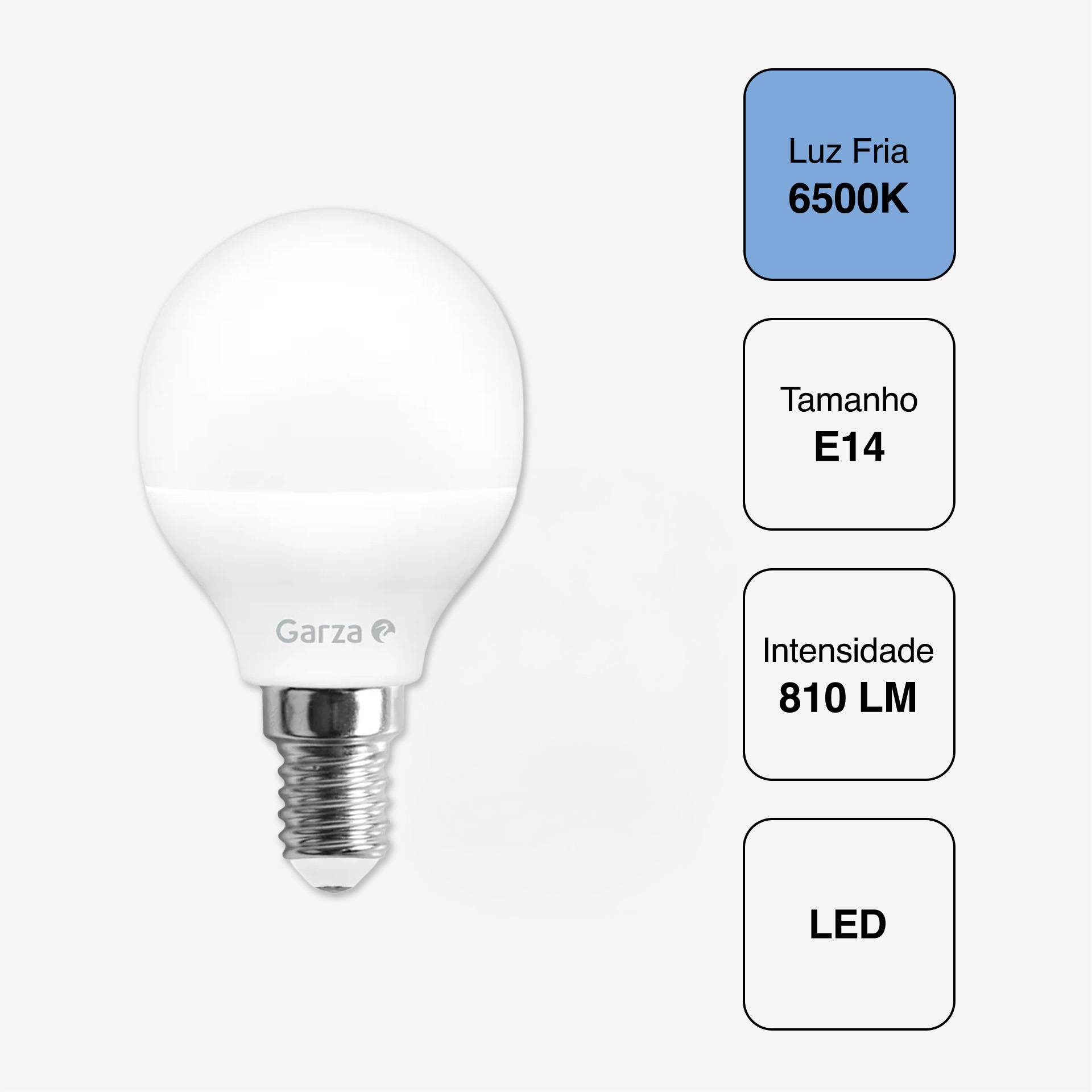 Lâmpada Led Esférica E14 810Lm 65K Luz Fria