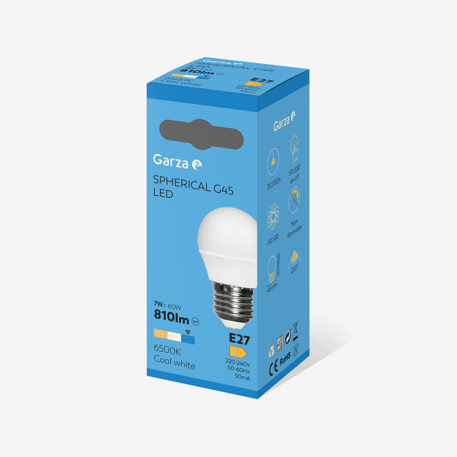 Lâmpada Led Esférica E27 810Lm 65K Luz Fria