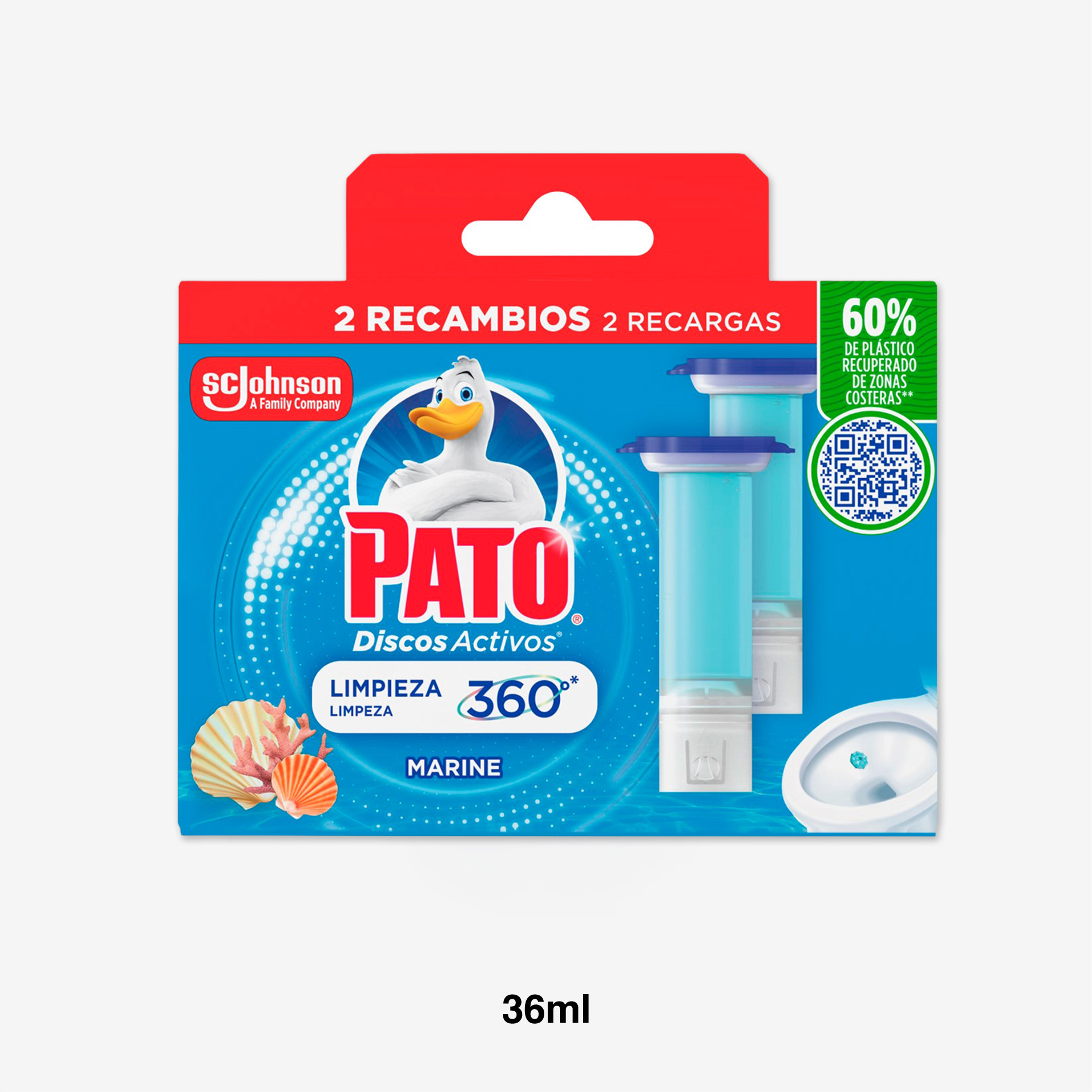 Wc Pato Discos Activos Recarga Marinho 36ml Pack 2