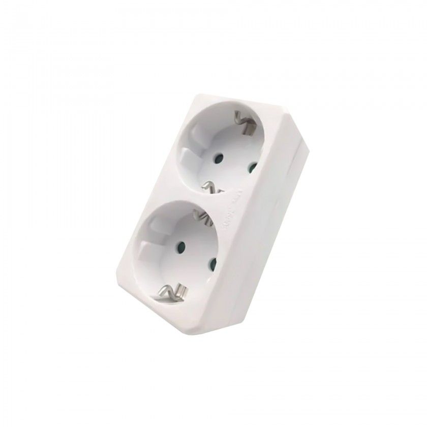 Adaptador Tomada Duplo Branco 3680w 9.1X7.9X4.8cm Adaptador Tomada Duplo Branco 3680w 9.1X7.9X4.8cm