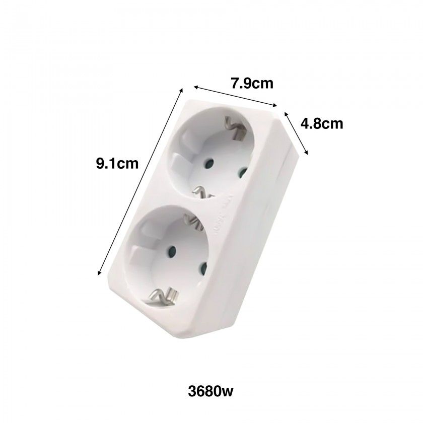 Adaptador Tomada Duplo Branco 3680w 9.1X7.9X4.8cm Adaptador Tomada Duplo Branco 3680w 9.1X7.9X4.8cm