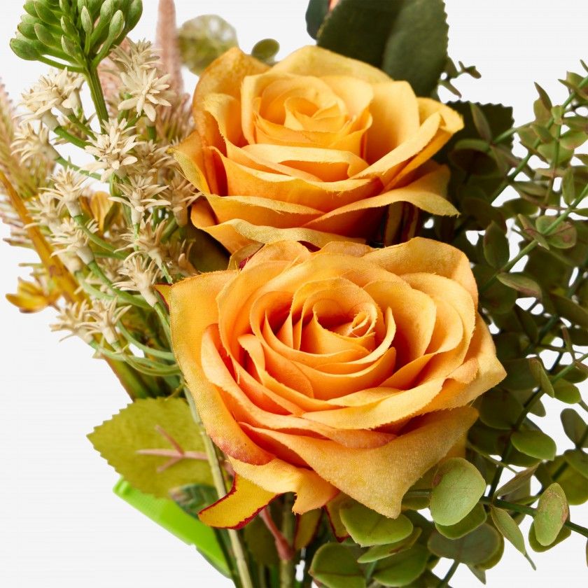 Bouquet De Rosas Com Eucalipto Amarelo 40cm