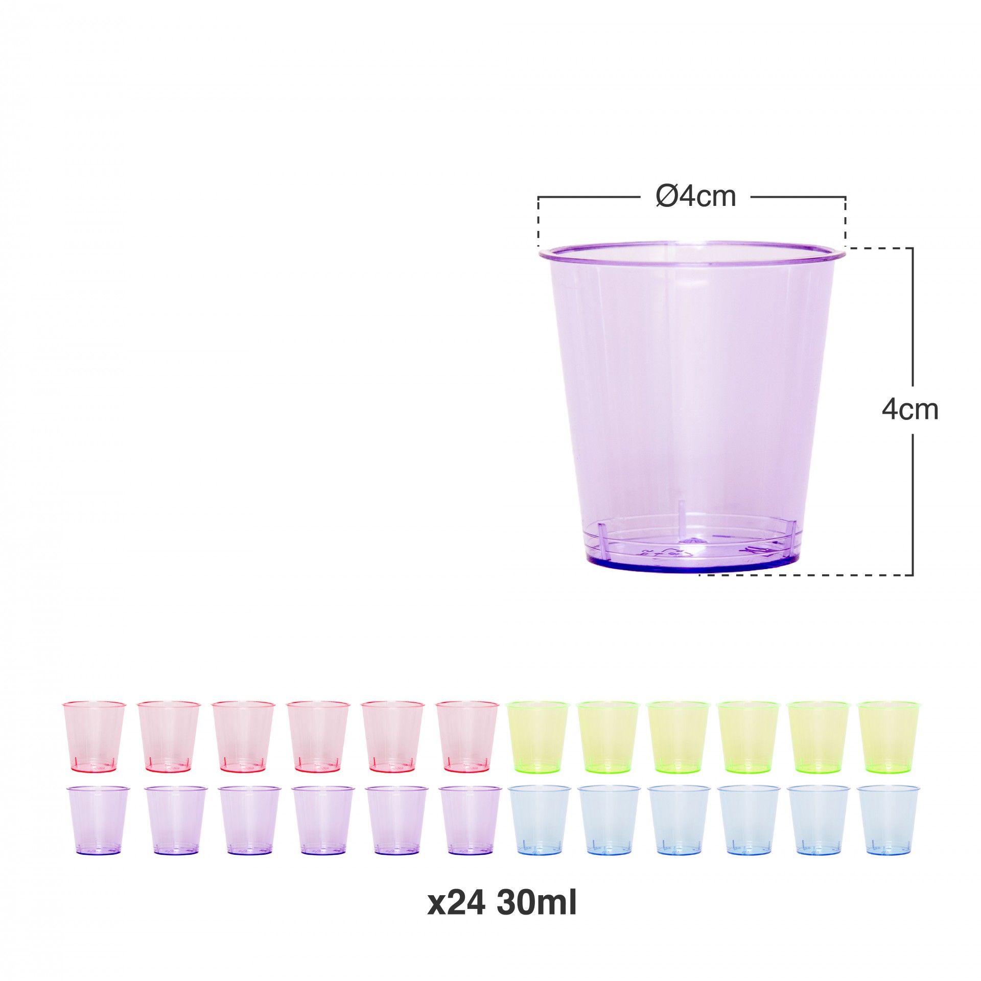 Copo Shot Plástico Reutilizável Colores 30ml Pack 24