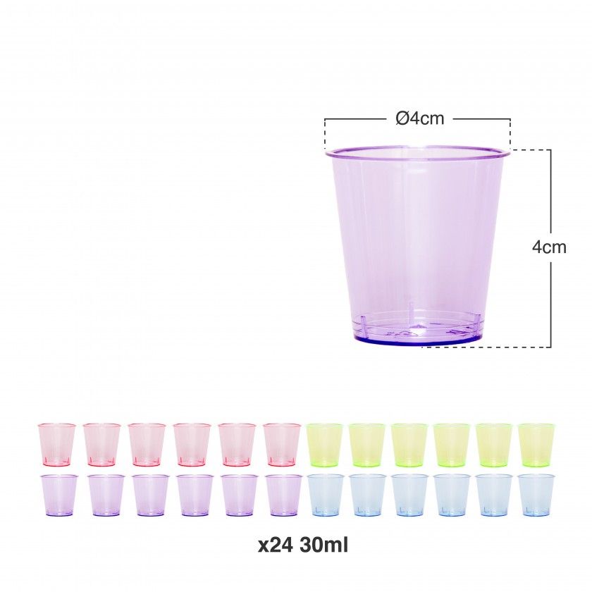 Copo Shot Plástico Reutilizável Colores 30ml Pack 24 Copo Shot Plástico Reutilizável Colores 30ml Pack 24