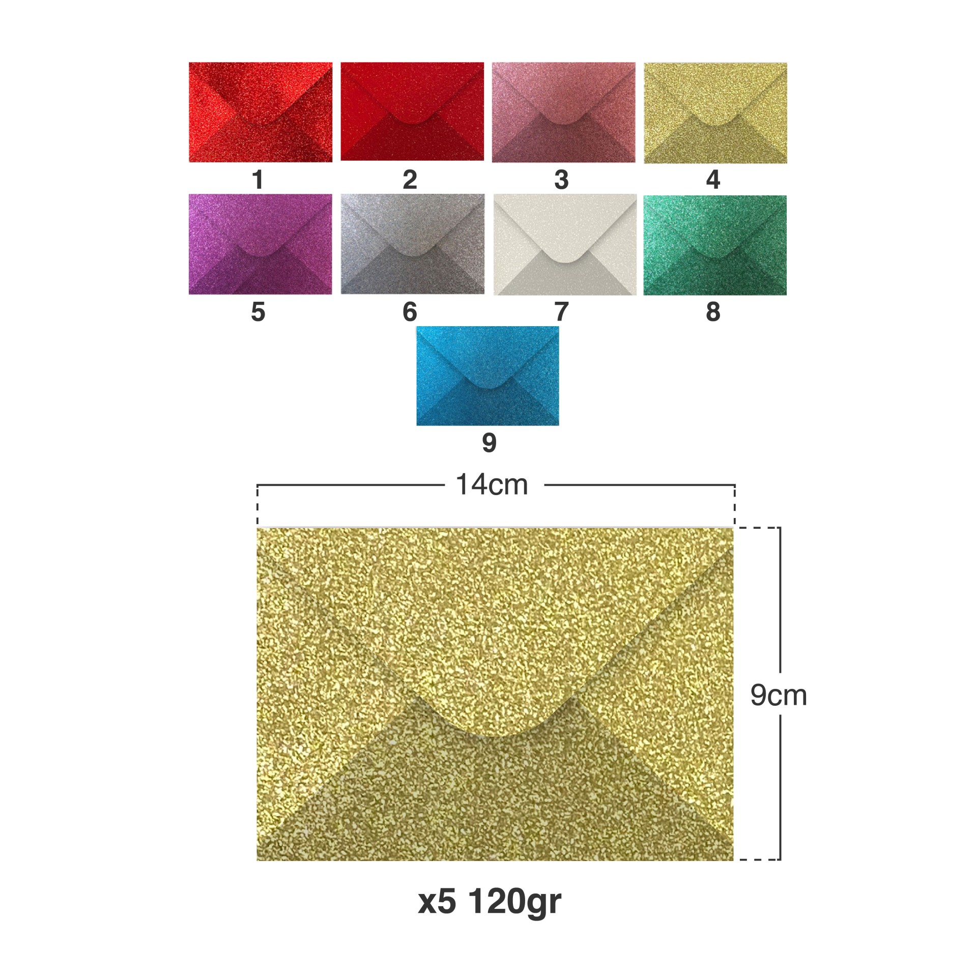 Envelope Glitter 120g 90X140mm Pack 5