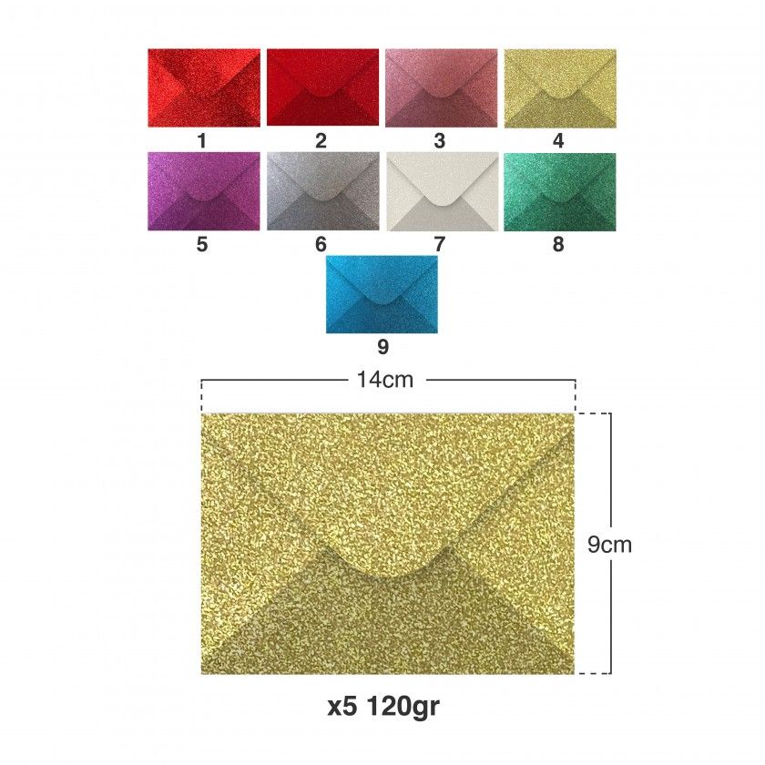 Envelope Glitter 120g 90X140mm Pack 5 Envelope Glitter 120g 90X140mm Pack 5