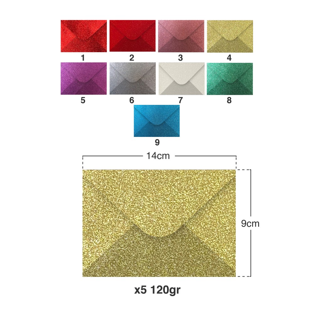 Envelope Glitter 120g 90X140mm Pack 5