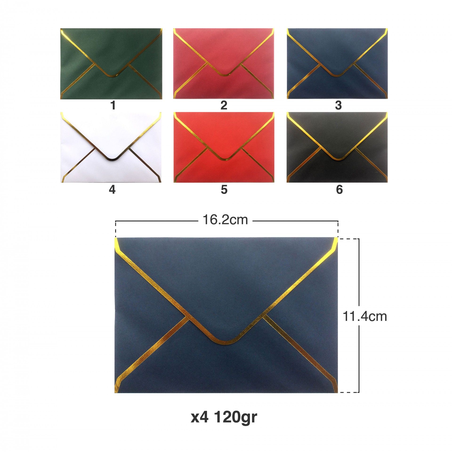 Envelope Borda Dourada 120gr 114X162mm Pack 4