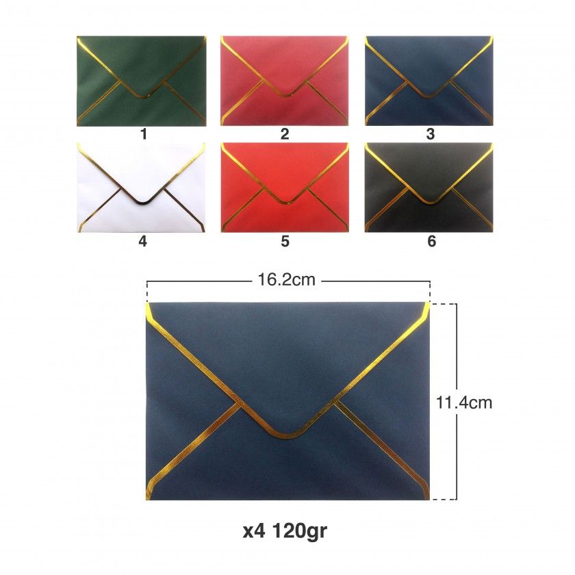 Envelope Borda Dourada 120gr 114X162mm Pack 4 Envelope Borda Dourada 120gr 114X162mm Pack 4